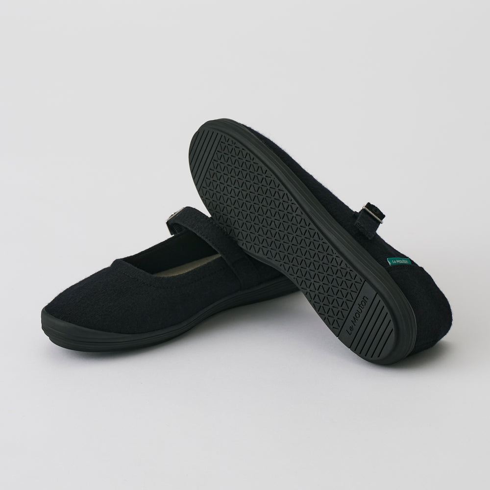 【ルムトン スイート BLACK BLACK】履き心地のよい 軽い メリノウール フラットシューズ