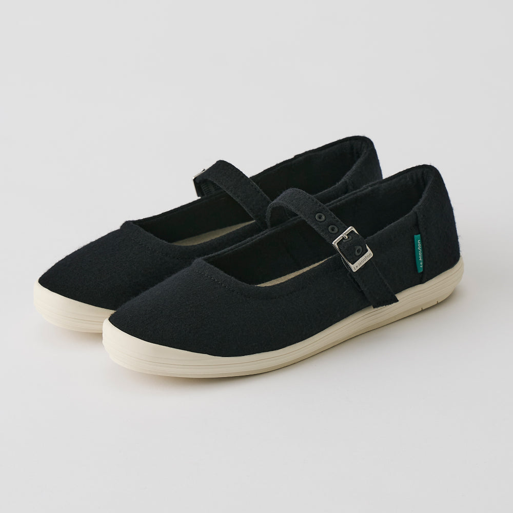 【ルムトン スイート BLACK WHITE】履き心地のよい 軽い メリノウール フラットシューズ