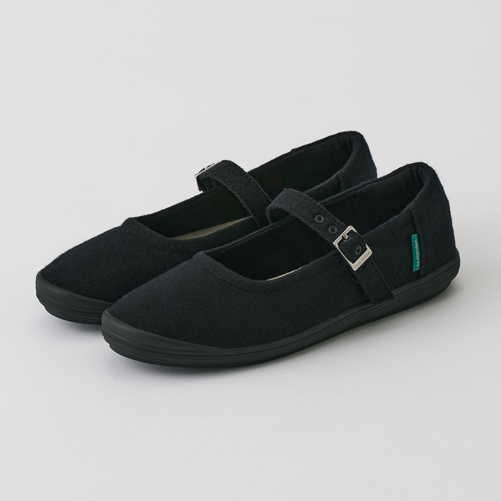 【ルムトン スイート BLACK BLACK】履き心地のよい 軽い メリノウール フラットシューズ