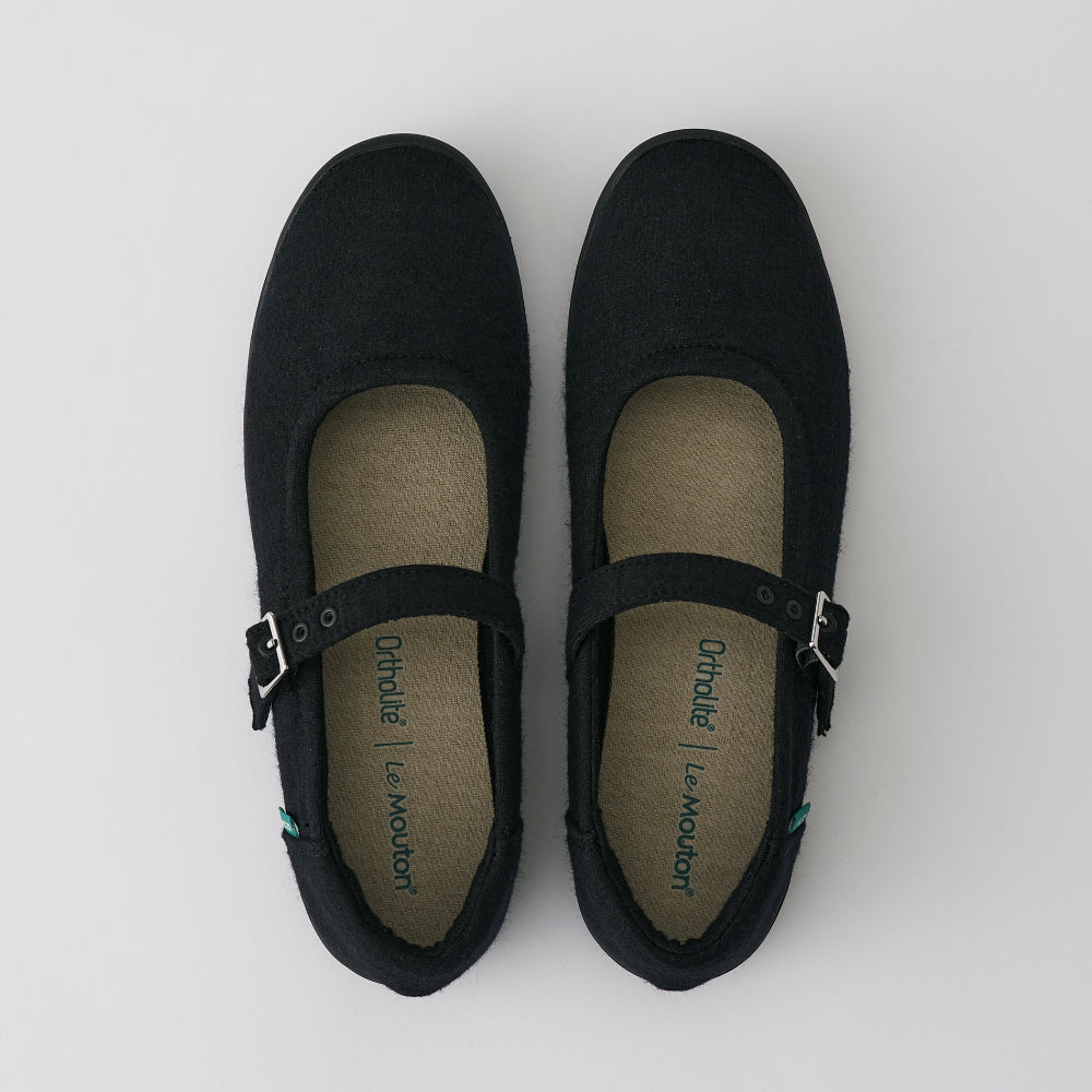 【ルムトン スイート BLACK BLACK】履き心地のよい 軽い メリノウール フラットシューズ